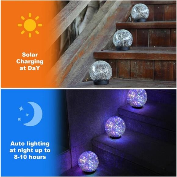 Solar Balls-Solar Garden Lights-Orbs for Outside 2 Pack Cracked Glass Ball - Picture 3 of 7